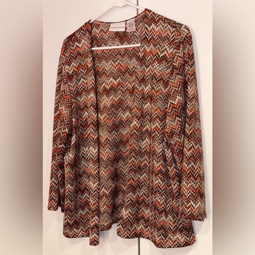 Alfred Dunner Multicolor Chevron Knit Cardigan. Size M